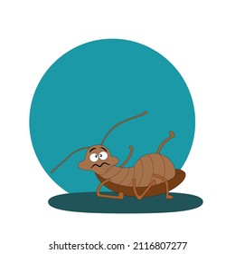 Flat cartoon vector illustration. Funny insects in the form of a brown cockroach.