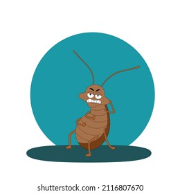 Flat cartoon vector illustration. Funny insects in the form of a brown cockroach.