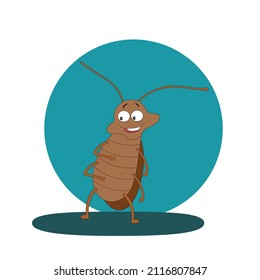 Flat cartoon vector illustration. Funny insects in the form of a brown cockroach.