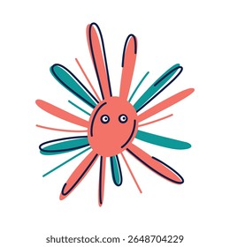 Flat cartoon vector illustration of funny sea urchin character with expressive eyes and spines. Marine animal for kids designs, underwater world, ocean life, educational materials, childrens books