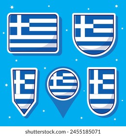 Flat cartoon vector illustration of Greece national flag with many shapes inside