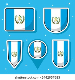 Ilustración plana del vector de la historieta de la bandera nacional de Guatemala con muchas formas adentro