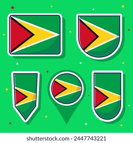 Ilustración vectorial plana de dibujos animados de la bandera nacional de Guyana con muchas Formas en su interior
