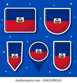 Ilustración plana del vector de la historieta de la bandera nacional de Haití con muchas formas adentro
