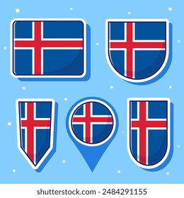 Flat cartoon vector illustration of Iceland national flag with many shapes inside