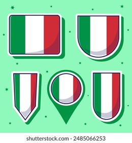 Flat cartoon vector illustration of Italy national flag with many shapes inside