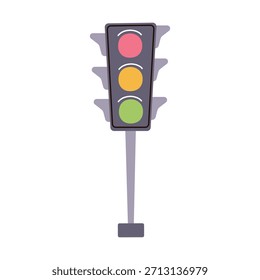 Flat cartoon vector illustration of kids doodle traffic light with playful child theme, bright urban mood for education materials, road safety graphics, educational and creative projects
