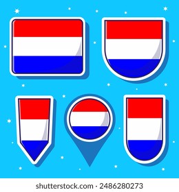 Flat cartoon vector illustration of Netherlands national flag with many shapes inside