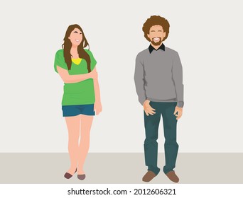 Flat cartoon vector illustration.two people. portrait of smiling  isolated characters