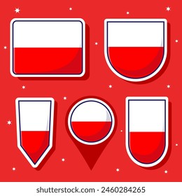 Flat cartoon vector illustration of Poland national flag with many shapes inside