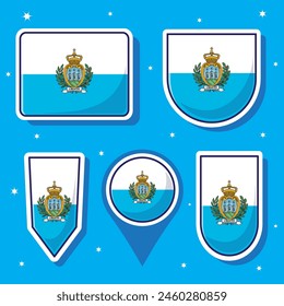 Flat cartoon vector illustration of San Marino national flag with many shapes inside