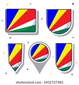 Flache Cartoon Vektor-Illustration der Seychellen-Nationalflagge mit vielen Formen im Inneren