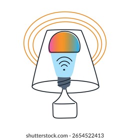Flat cartoon vector illustration of smart light bulb with Wi Fi icon. Home automation concept, wireless lighting control, energy efficiency, modern technology for smart living, digital interior system