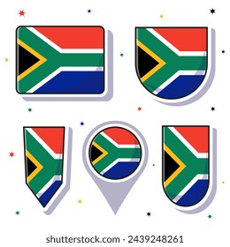 Flat cartoon vector illustration of South Africa national flag with many shapes inside