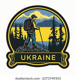 Flat cartoon vector illustration with a sticker on the topic of travel, Ukraine