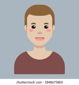 Flat cartoon vector illustration, that displays people skin pigmentation. The vector avatar of cheerful man with white skin.