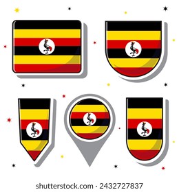 Flat cartoon vector illustration of Uganda national flag with many shapes inside
