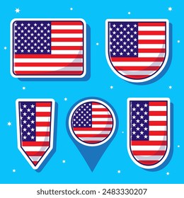 Ilustración vectorial plana de dibujos animados de la bandera nacional de los Estados Unidos de América con muchas Formas en el interior