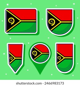 Flat cartoon vector illustration of Vanuatu national flag with many shapes inside