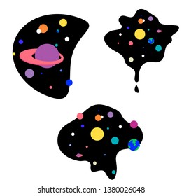 Flat cartoon vector illustration for web and print decoration, Cute drawing outer space 