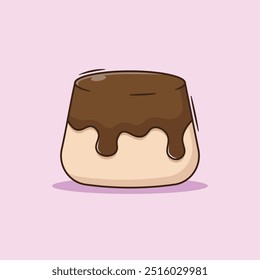 Flat cartoon vector of pudding with sweet chocolate on the top