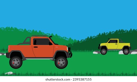 flat cartoon vector of sporty off road pick up truck