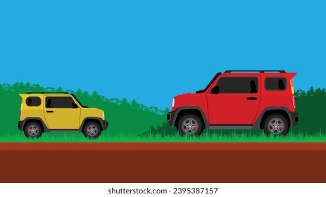 flat cartoon vector of sporty off road car crossovers