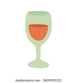 Flat cartoon wine glass with red wine. Cute summer doodle for picnic and beverage theme.
