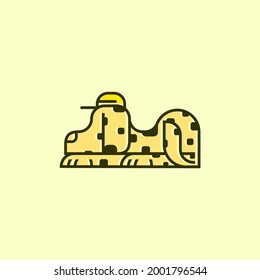 Flat Cartoon Yellow Dog Wearing Hat