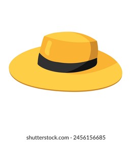 Flat cartoon yellow summer hat icon