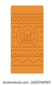 Esteira de ioga de desenho plano com flor de lótus e padrão decorativo. Ideal para meditação, postura e ioga diária.