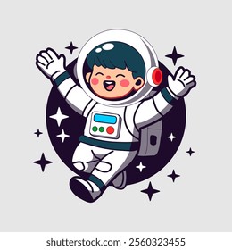 A flat cartoon of young child astronaut