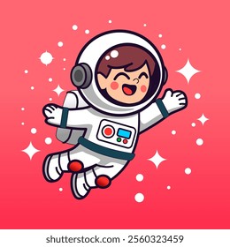 A flat cartoon of young child astronaut