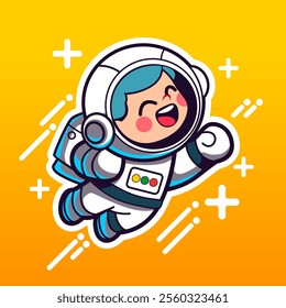 A flat cartoon of young child astronaut