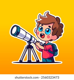 A flat cartoon of young child astronaut