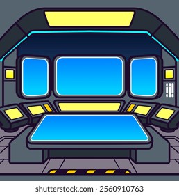 A flat cartoon of young child astronaut, ufo, spaceship