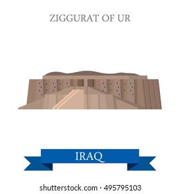 Flat cartoon Ziggurat of UR web site vector illustration. Sightseeing of Iraq in Asia. Landmarks and World famous showplaces concept.