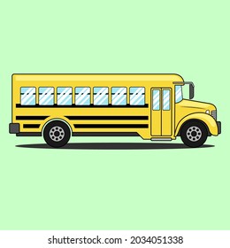 Autobús escolar con caricatura plana. Puede usarse para niños con diseños de cosas o incluso página de colorear.