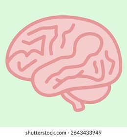 Flat cartoon-style brain illustration in soft pink tones. Great for educational, wellness, and digital design use. Suitable for posters and infographics.