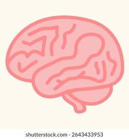 Flat cartoon-style brain illustration in soft pink tones. Great for educational, wellness, and digital design use. Suitable for posters and infographics.
