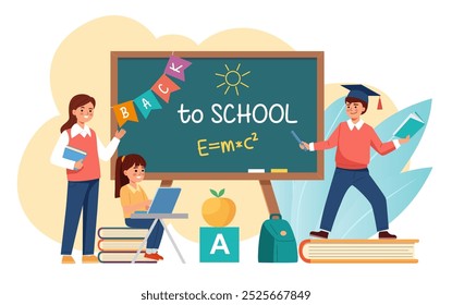 Un concepto plano de estilo de dibujos animados de la escuela primaria