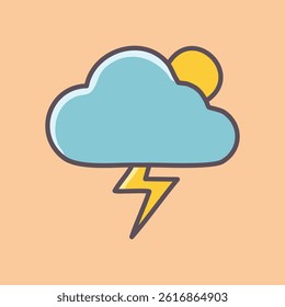 A flat, cartoon-style illustration of a cloud with lightning. The cloud is light blue, and the lightning bolt is bright yellow.