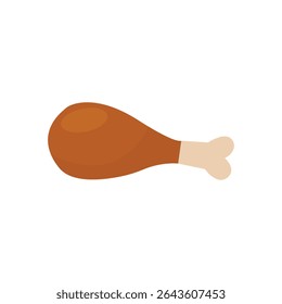 Flat cartoon-style illustration of a cooked chicken drumstick with a visible bone. Ideal for food-related content, menus, recipes, or culinary designs needing a simple and appetizing visual.