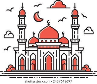 Flat and cartoon-style illustrations of Muslim Mosque