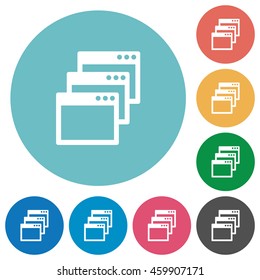 Flat Cascade window view mode icon set on round color background.