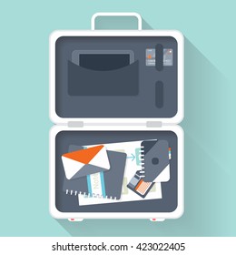 flat case full of objects