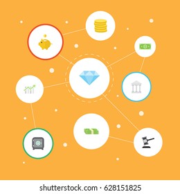 Flat Cash Stack, Money, Bank And Other Vector Elements. Set Of Commerce Flat Symbols Also Includes Dollar, Piggy, Safe Objects.