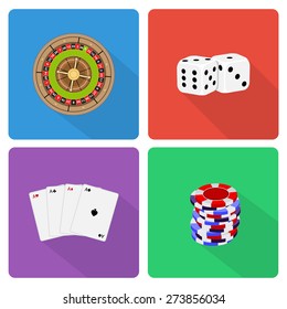 Flat casino icons with long shadow. EPS10 vector