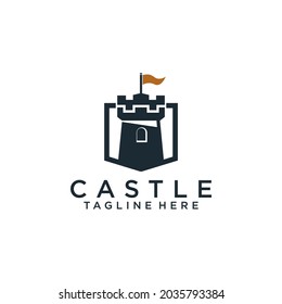 flat Castle Vector Icon Logo Design Template 