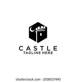 Flat Castle Vector Icon Logo Design Template 